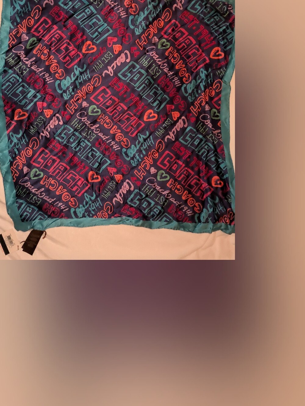 Coach 100% Silk Scarf Daisy Story Patch Multi Color Graffiti 20x20 NWT